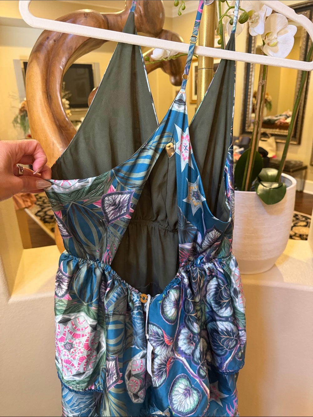 OndadeMar Tiered Teal Floral Maxi Dress - Sleeveless V-Neck M NWT - Picture 3 of 6